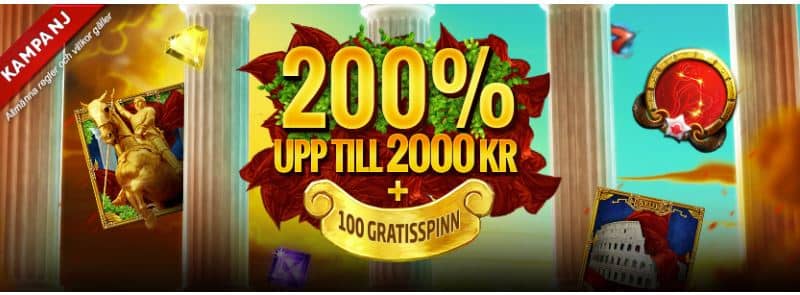 200% bonus och gratis spinn